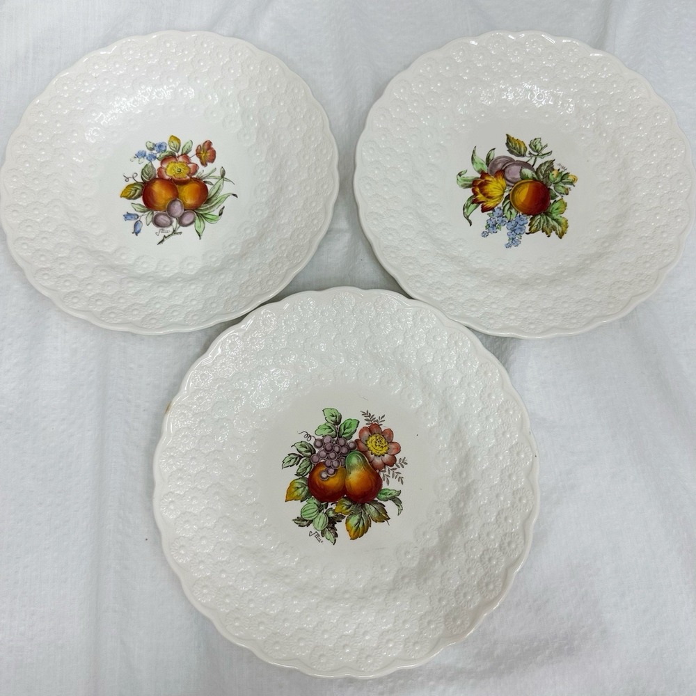 3 Copeland Spode Alden J Price Embossed Daisy Border Fruit Flower #9-11 Plates‎